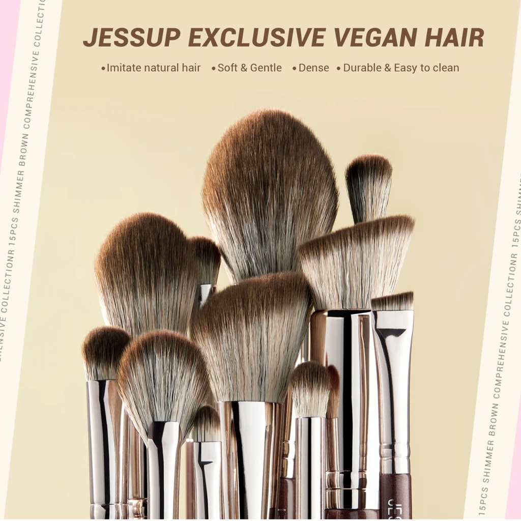 JESSUP Brown Makeup Brushes Set Professional Premium Synthetic 15pcs T498