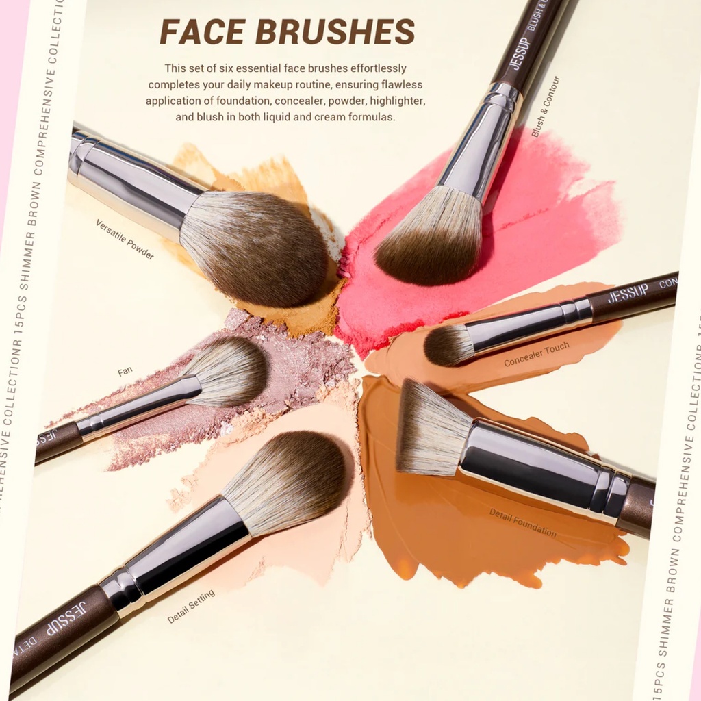 JESSUP Brown Makeup Brushes Set Professional Premium Synthetic 15pcs T498