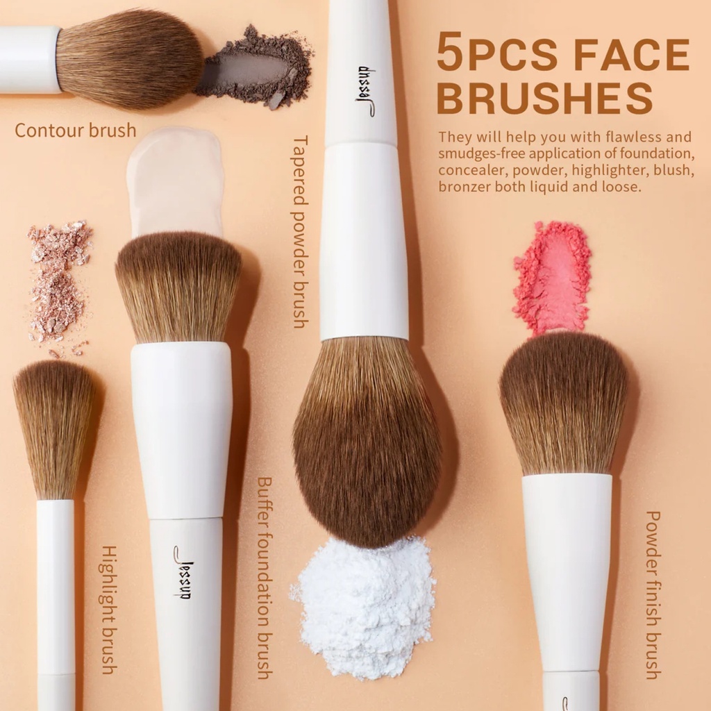 JESSUP Luxury Light Gray Comprehensive Eye and Face Brush Set 14pcs T329