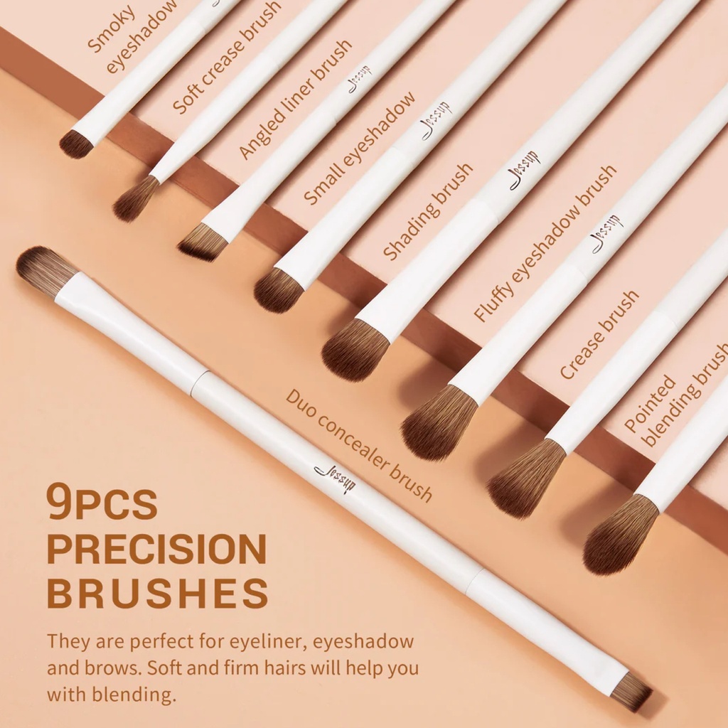 JESSUP Luxury Light Gray Comprehensive Eye and Face Brush Set 14pcs T329