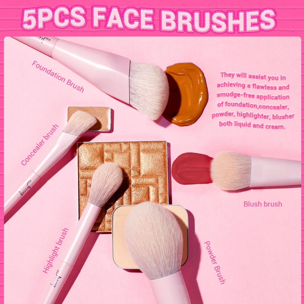 Jessup Crystal Pink Makeup Brushes Set Premium Vegan T495
