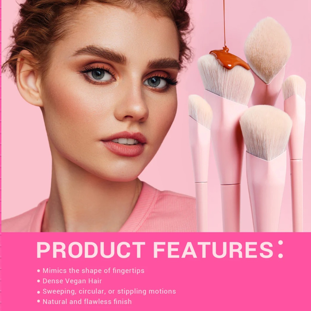 Jessup Crystal Pink Makeup Brushes Set Premium Vegan T495