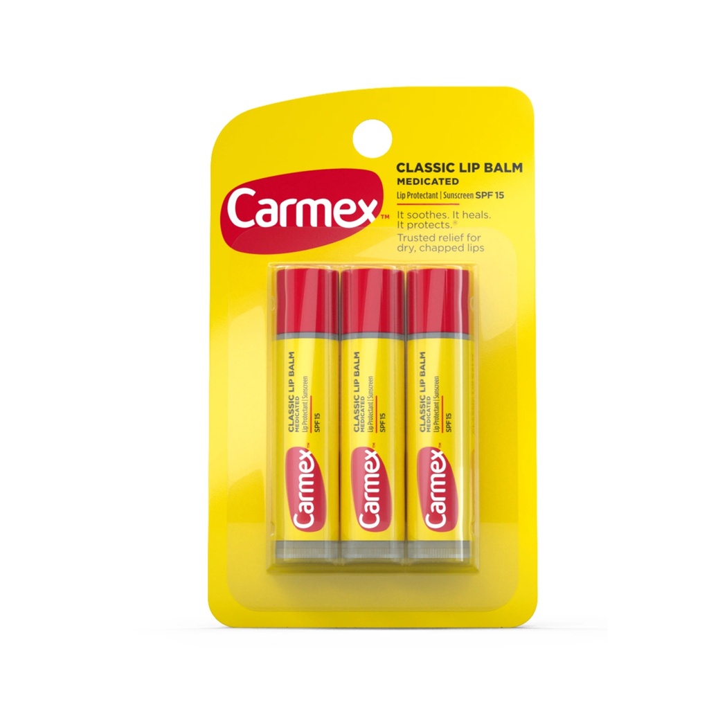 Carmex Classic Medicated Lip Balm Sticks, Lip Moisturizer, SPF 15, 3 Count (1 Pack of 3)