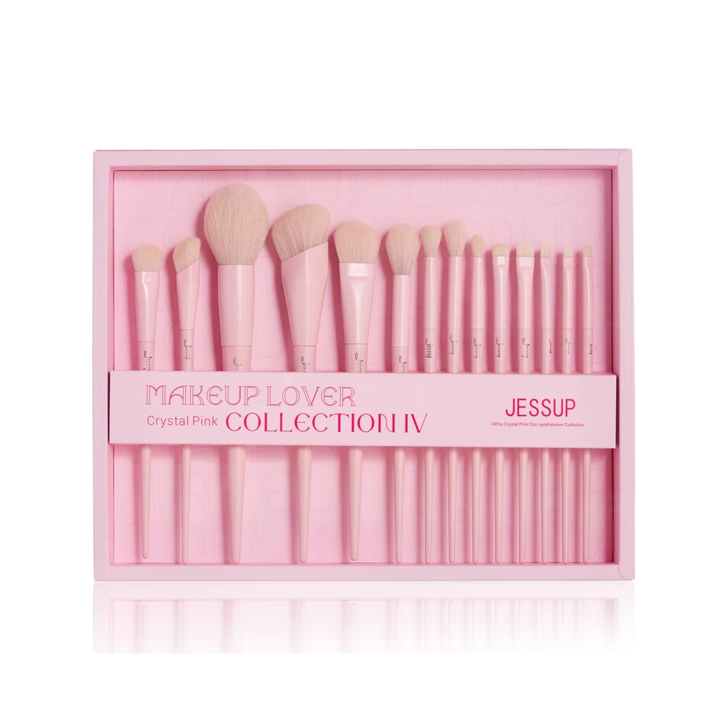 Jessup Crystal Pink 14pcs Makeup Brushes Set Premium Vegan- T495