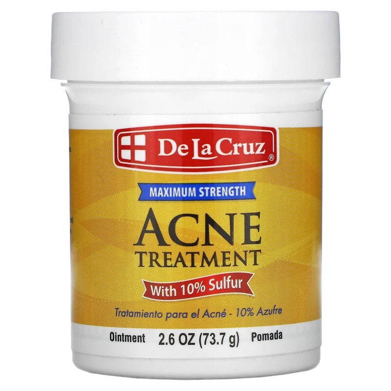 De La Cruz Acne Treatment Ointment with 10% Sulfur  Maximum Strength - 73.7 g