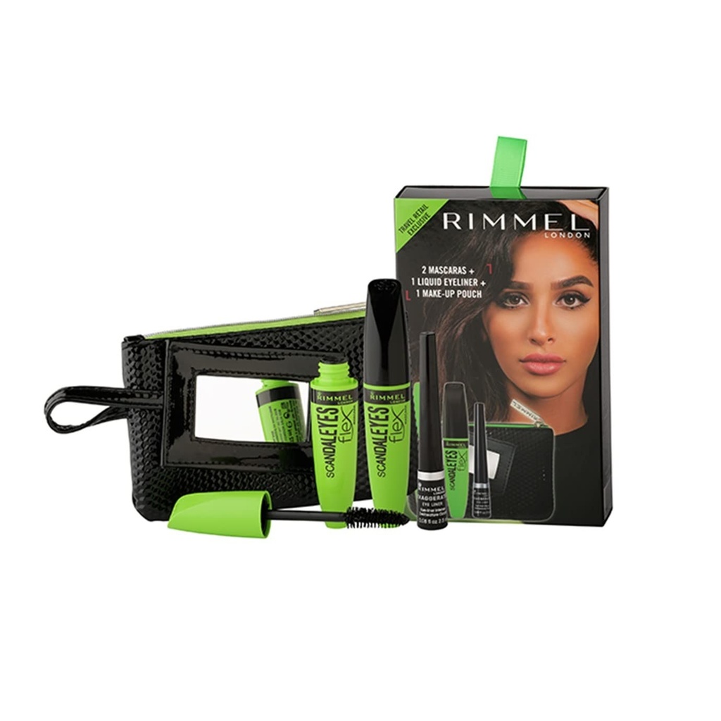 [ريميل / RIMMEL] ماسكرتين سكاندل آيز فليكس + ايلاينر + حقيبة مكياج من ريميل