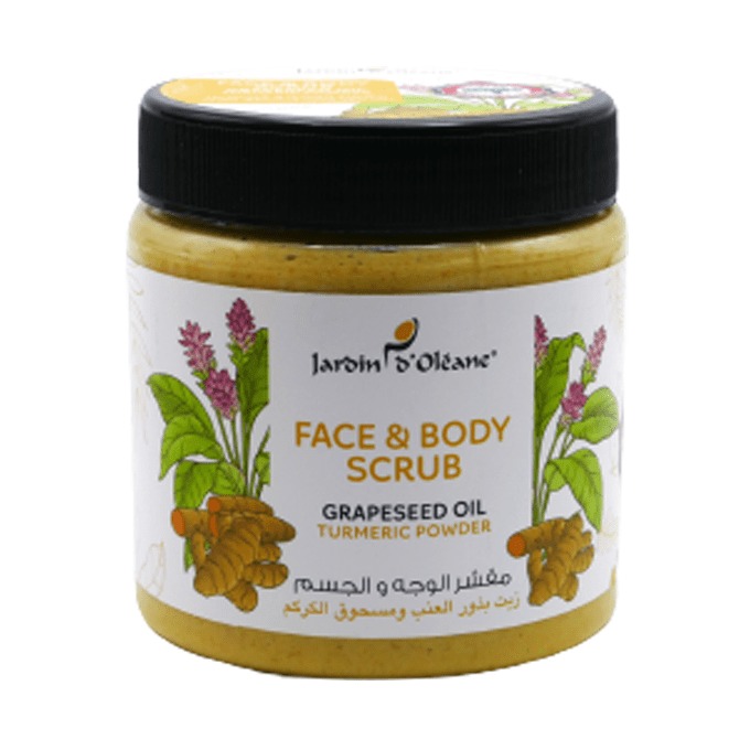 [جاردن اوليان / Jardin Oleane] مقشر الوجه والجسم بزيت بذور العنب ومسحوق الكركم من جاردن اوليان - 500 مل