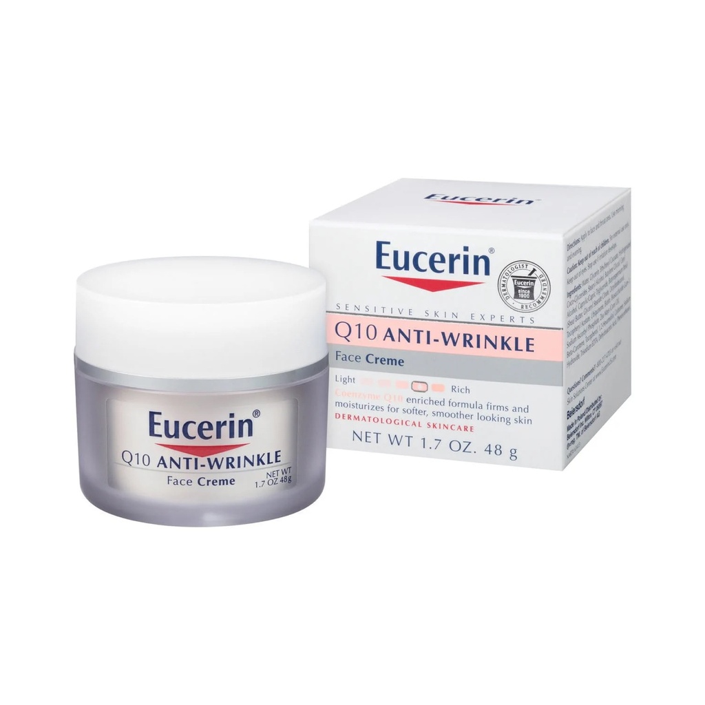 [يوسيرين/ Eucerin] Eucerin Q10 Anti-Wrinkle Face Cream, Unscented Face Cream for Sensitive Skin - 48g
