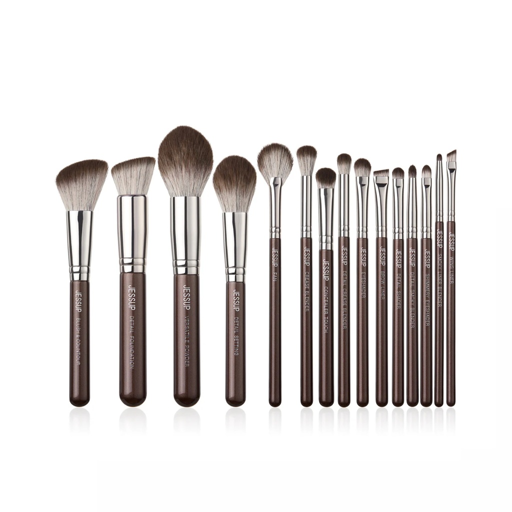 [جيسب / JESSUP] JESSUP Brown Makeup Brushes Set Professional Premium Synthetic 15pcs T498