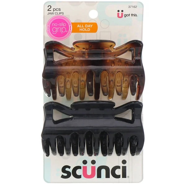 [سكونسي / Scunci] Scunci No Slip Grip Jaw Clips All Day Hold -2 Jaw Clips